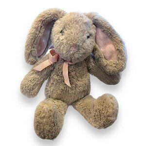 Pottery Barn Kids 11” Bunny Rabbit Lovey Plush Floppy Ears Pink Bow Taupe Gray